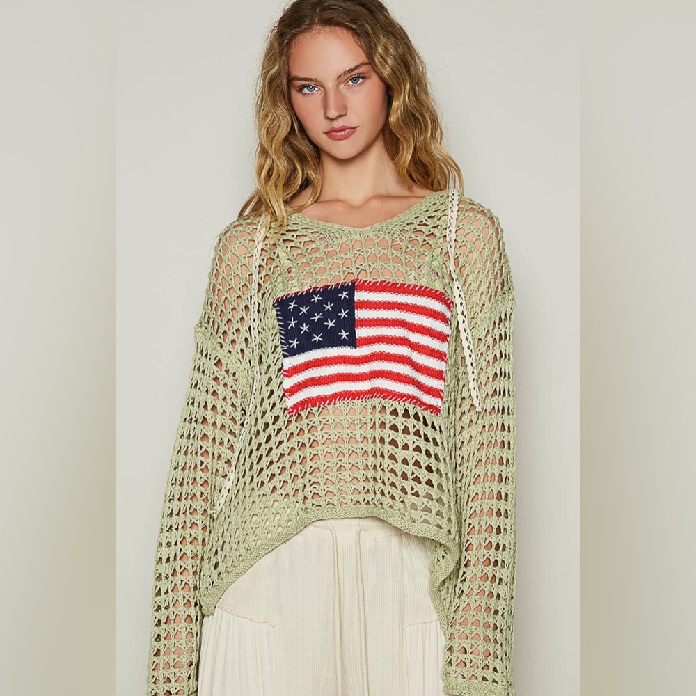 #183 Last 2! POL V-neck American flag long sleeve sweater - Picture 2 of 5